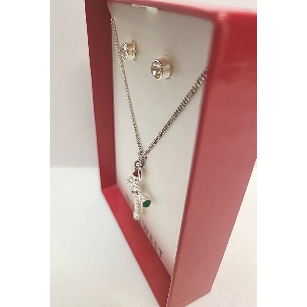 NINE WEST Silver Tone‎ Multi Color Jewels Cross necklace Stud Earring Set W Box - Picture 3 of 7